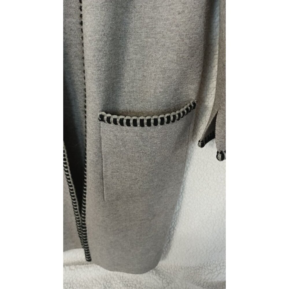 Magaschoni Open Front Cardigan Gray Black Trim Size S Long Midi Blazer Sweater - Picture 15 of 15